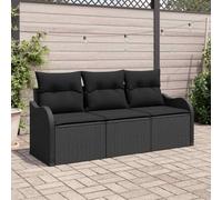 Nqyjm Set di divani da giardino con cuscino, 3 pezzi, nero polyrattan, divano esterno giardino, set terrazza resistente alle intemperie L335H232