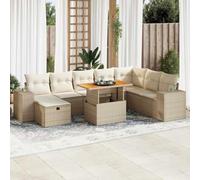 Nqyjm Set di divani da giardino e cuscini, 9 pezzi, rattan sintetico Acacia Beige Divani esterni in terrazza set terrazza resistente alle intemperie con deposito beige e crema L332H101