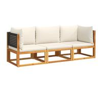 Nqyjm Set di divani da giardino in 3 pezzi con cuscini in legno di acacia e rattan divani esterni in terrazza set terrazza resistente alle intemperie a tre posti nero e crema