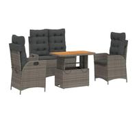 Nqyjm Set di mobili da giardino 4 TLG, set da giardino con cuscino grigio polyrattan, set di seduta con panca e 2 sedie, per 3 persone, mobili da balcone, per terrazza, giardino e balcone, LH8