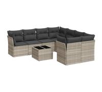 Nqyjm Set di mobili da giardino 9 pezzi e cuscini in rattan sintetico grigio chiaro divani esterni in terrazza set terrazza resistente alle intemperie 4 centrali + tavolo + 4 angoli
