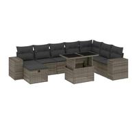 Nqyjm Set di mobili da giardino 9 pezzi e cuscini in rattan sintetico grigio divani esterni in terrazza set terrazza resistente alle intemperie con stoccaggio grigio L327H350