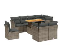 Nqyjm Set di mobili da giardino 9 pezzi e cuscini in rattan sintetico grigio divani esterni set terrazza resistente alle intemperie 5 x angolo + 3 x centrali + tavolo grigio e grigio scuro L327H934