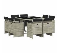 Nqyjm Set di mobili da giardino, 9-TLG, set da giardino con cuscino in polyrattan grigio chiaro, set di 8 sedie con 8 sedie, per 8 persone, mobili da balcone, per terrazza, giardino e balcone, LH2