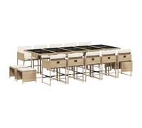 Nqyjm Set di mobili da giardino da 15 TLG, set da pranzo da giardino con cuscino beige in polyrattan, tavolo con 10 sedie e 4 sgabelli, per 14 persone, mobili da balcone, per terrazza, giardino LH1