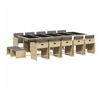 Nqyjm Set di mobili da giardino da 15 TLG, set da pranzo da giardino con cuscino in polyrattan, set di seduta con 10 sedie e 4 sgabelli, per 14 persone, mobili da balcone, LH5