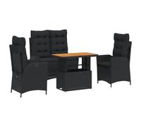 Nqyjm Set di mobili da giardino da 4 TLG, set da pranzo da giardino con cuscino in polyrattan nero, set di seduta con panca e 2 sedie, per 3 persone, mobili da balcone, per terrazza, giardino e