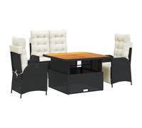 Nqyjm Set di mobili da giardino da 4 TLG, set da pranzo da giardino con cuscino in polyrattan nero, set di seduta con panca e 2 sedie, per 3 persone, mobili da balcone, per terrazza, giardino e
