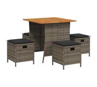 Nqyjm Set di mobili da giardino da 5 TLG, set da giardino con cuscino grigio polyrattan, 4 sgabelli, per 4 persone, mobili da balcone, per terrazza, giardino e balcone