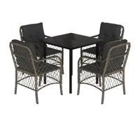 Nqyjm Set di mobili da giardino da 5 TLG, set da pranzo da giardino con cuscino grigio polyrattan, set di seduta e 4 sedie per 4 persone, mobili da balcone per terrazza, giardino e balcone LH42