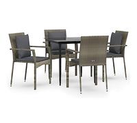 Nqyjm Set di mobili da giardino da 5 TLG, set da pranzo da giardino con cuscino in polyrattan nero e grigio, set di seduta e 4 sedie per 4 persone, mobili da balcone, per terrazza, giardino LH2