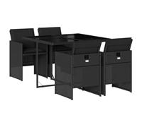 Nqyjm Set di mobili da giardino da 5 TLG, set da pranzo da giardino con cuscino in polyrattan nero, set di 4 sedie e 4 sedie, per 4 persone, mobili da balcone, per terrazza, giardino e balcone LH140