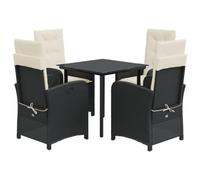 Nqyjm Set di mobili da giardino da 5 TLG, set da pranzo da giardino con cuscino in polyrattan nero, set di 4 sedie e 4 sedie, per 4 persone, mobili da balcone, per terrazza, giardino e balcone LH104