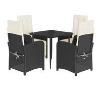 Nqyjm Set di mobili da giardino da 5 TLG, set da pranzo da giardino con cuscino in polyrattan nero, set di 4 sedie e 4 sedie, per 4 persone, mobili da balcone, per terrazza, giardino e balcone, LH55