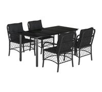 Nqyjm Set di mobili da giardino da 5 TLG, set da pranzo da giardino con cuscino in polyrattan nero, set di 4 sedie e 4 sedie, per 4 persone, mobili da balcone, per terrazza, giardino e balcone LH102