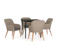 Nqyjm Set di mobili da giardino da 5 TLG, set da pranzo da giardino con cuscino marrone, set di seduta e 4 sedie per 4 persone, mobili da balcone per terrazza, giardino e balcone LH2