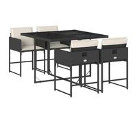 Nqyjm Set di mobili da giardino da 5 TLG, set da pranzo da giardino con cuscino nero in polyrattan e 4 sedie, per 4 persone, mobili da balcone, per terrazza, giardino, LH33