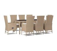Nqyjm Set di mobili da giardino da 9 TLG, set da giardino con cuscino beige in polyrattan, con 8 sedie, per 8 persone, mobili da balcone, per terrazza, giardino e balcone, LH2