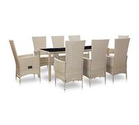 Nqyjm Set di mobili da giardino da 9-TLG, set da pranzo da giardino con cuscini in polyrattan beige, set di 8 sedie con 8 sedie per 8 persone, mobili da balcone, per terrazza, giardino e balcone LH2