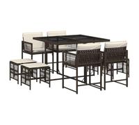 Nqyjm Set di mobili da giardino da 9 TLG, set da pranzo da giardino con cuscino marrone polyrattan, set di seduta con 4 sedie e 4 sgabelli per 8 persone, mobili da balcone per terrazza LH2