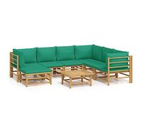 Nqyjm Set di mobili da giardino in bambù, 8 pezzi, con cuscini verde, set da terrazza resistente alle intemperie e combinabile, per patio terrazza 3X angolo + 3X centrali + poggiapiedi + tavolo verde