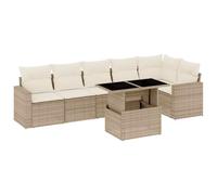 Nqyjm Set divani da giardino 7 pezzi e cuscini in rattan sintetico beige divani esterni in terrazza set terrazza resistente alle intemperie con tavolo beige e crema L326H288