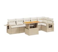 Nqyjm Set divani da giardino 7 pezzi e cuscini in rattan sintetico beige divani esterni in terrazza set terrazza resistente alle intemperie 3 centrali + 3 x angolo + tavolo beige e crema L327H765