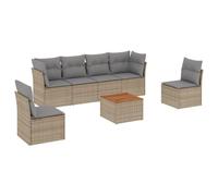 Nqyjm Set divani da giardino 7 pezzi e cuscini in rattan sintetico beige, divani esterni in terrazza, set terrazza resistente alle intemperie, 4 centrali + tavolo + 2 angoli beige e grigio