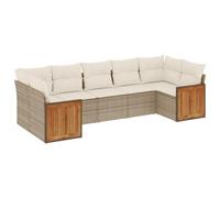 Nqyjm Set divani da giardino 7 pezzi e cuscini rattan sintetico beige poltrona da esterno, divano modulare, seduta per patio terrazza balcone beige e crema L326H350