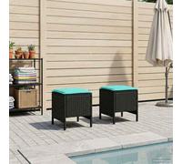 Nqyjm Sgabello da giardino, 2 pezzi, nero e turchese, 38 x 38 x 45 cm, sgabello da giardino con cuscino, sgabello per terrazza, per giardino, balcone, terrazza, resistente alle intemperie