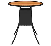 Nqyjm Tavolo da pranzo da esterno, tavolo da pranzo da giardino, nero, Ø 70 cm, resina intrecciata e acacia, per giardino, spiaggia, balcone, terrazza, campeggio