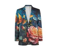 NRBEAWD Blazer casual da uomo, con un bottone, a maniche lunghe, giacca slim fit, con tasca, taglie S-5XL, Farfalla fiore, XL