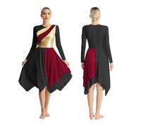 NRBMZYEN Abito da ballo da donna a maniche lunghe moderno lirico abito da ballo chiesa coro liturgico lode, nero, XL