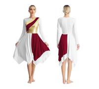 NRBMZYEN Abito da ballo da donna a maniche lunghe moderno lirico abito da ballo chiesa coro liturgico lode, Bianco 1, L