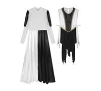 NRBMZYEN Abito da danza lode da donna, coro, liturgico, moderno, lirico, lode, abito da ballo, a maniche lunghe, con lacci, nero, M
