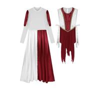NRBMZYEN Abito da danza lode da donna, coro, liturgico, moderno, lirico, lode, abito da ballo, a maniche lunghe, con lacci, Rosso, XL