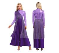 NRBMZYEN Abito da danza lode donna coro liturgico tuta lode moderno costume da danza lirica manica lunga paillettes, Viola, L