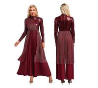 NRBMZYEN Abito da danza lode donna coro liturgico tuta lode moderno costume da danza lirica manica lunga paillettes, Rosso, XXL