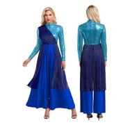 NRBMZYEN Abito da danza lode donna coro liturgico tuta lode moderno costume da danza lirica manica lunga paillettes, Blu, M