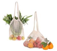 Nretluo Sacchetti con corda, 2 sacchetti a rete per frutta, sacchetti a rete per verdure, borsa per la spesa biologica, adatta per trasportare frutta e verdura quando si viaggia (beige)