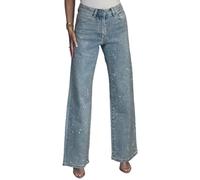NRTHYE, Pantaloni da Donna a Vita Alta con Strass, Jeans Larghi Dritti a Gamba Ampia e Lucente, Pantaloni in Denim Casual con Diamanti, S