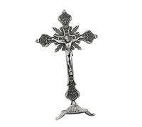 Nsaroche Crocifisso da Tavolo Croce Statuetta Gesù Scultura Decorazione in Lega di Zinco con Base Rimovibile Adatta a Casa Chiesa Salotto Camera Letto, Peltro Antico