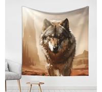 NSDdefAWCGT Arazzo estetico vintage con fiori e piante, decorazione da parete, motivo: lupo nel deserto, per camera da letto, soggiorno, dormitorio, decorazione per camera da letto, 150 x 150 cm