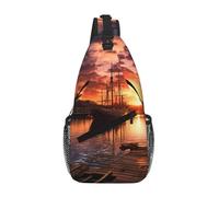 NSDdefAWCGT Borsa a tracolla per donne e uomini, borsa a tracolla con fiori di ciliegio, albero zen, borsa a tracolla per escursioni all'aperto e viaggi, Porto barca nel tramonto, Taglia unica