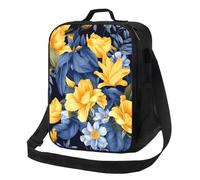 NSDdefAWCGT Borsa termica per il pranzo per donne e uomini, con tracolla regolabile, base blu, giallo, floreale, borsa tote per picnic