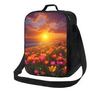 NSDdefAWCGT Borsa termica per il pranzo per donne e uomini, con tracolla regolabile, bella alba con fiori, borsa tote per picnic
