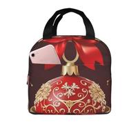 NSDdefAWCGT Borsa termica per il pranzo per donne e uomini, riutilizzabile, piccola scatola per il pranzo, palla di Natale, campana dorata, portatile, per lavoro, picnic