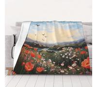 NSDdefAWCGT Coperta per divano, morbida e leggera, coperta con uccelli che volano sopra i campi di fiori, coperta portatile per letto, divano, campeggio e viaggi, decorazione per la casa, 152,4 x 127