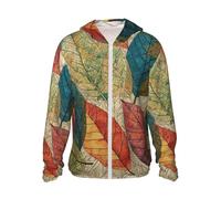 NSDdefAWCGT Giacca con cappuccio da donna con protezione solare con foglie colorate, leggera, a maniche lunghe, camicia da sole per le donne, S