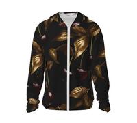 NSDdefAWCGT Giacca con cappuccio da donna con protezione solare con foglie dorate, leggera, a maniche lunghe, camicia da sole per le donne, S